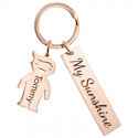 Engraved Rectangle Personalised Keyring with Boy Charm