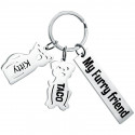Personalised Engraved Rectangle Keyring with Dog and Cat Charms