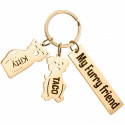 Personalised Engraved Rectangle Keyring with Dog and Cat Charms