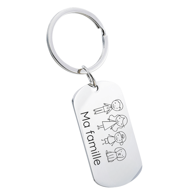 Personalised Family Illustration Keyring – Engraved Military Tag