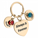Personalised Engraved Heart with 2 Birthstones Keyring