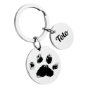 Personalised 2 Circles with Paw and Text Engraved Keyring