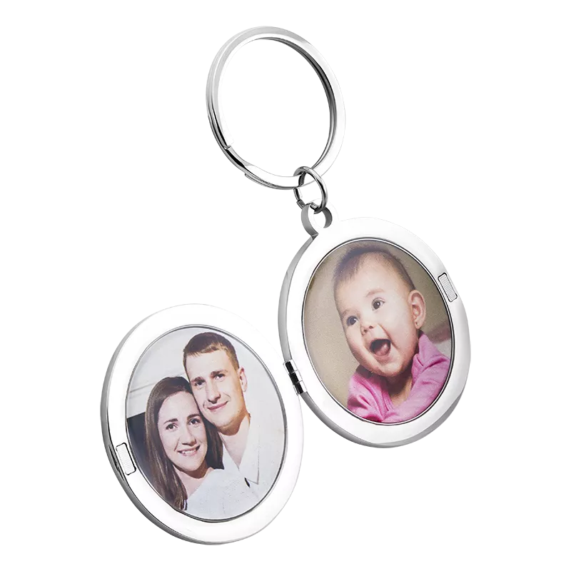 Personalised Couple’s Round Keyring – Custom Photo Locket & Message