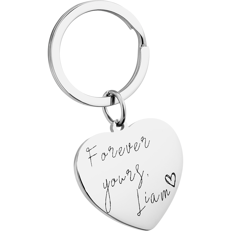 Personalised Heart Keyring – Engraved Handwriting & Custom Message