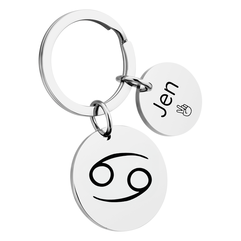 Personalised Round Keyring – Zodiac Sign Design & Custom Engraved Text