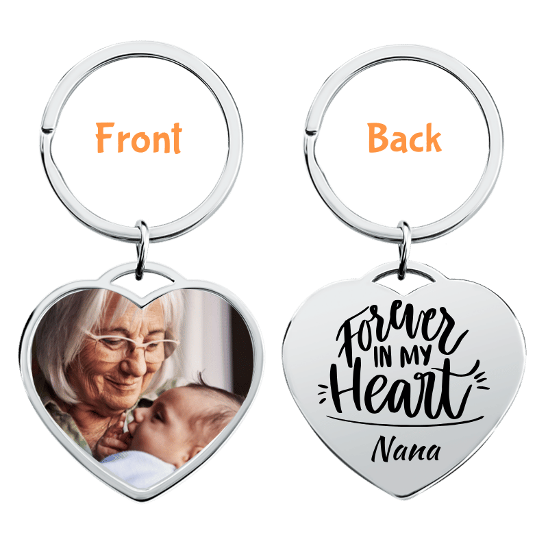 Personalised Memorial Luxury Heart Keyring – Custom Photo Engraved Keepsake