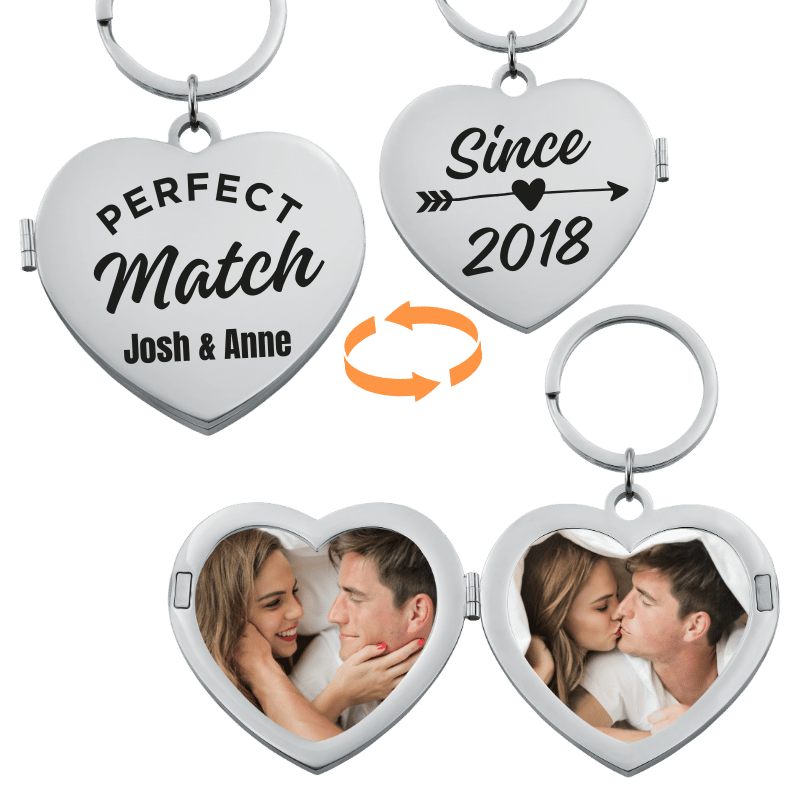 Personalised Couple’s Heart Locket Keyring - Perfect Match