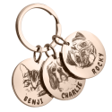 Triple Round Pet Photo Keyring—Personalise with Three Dogs or Cats' Pictures and Names