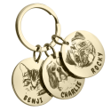 Triple Round Pet Photo Keyring—Personalise with Three Dogs or Cats' Pictures and Names