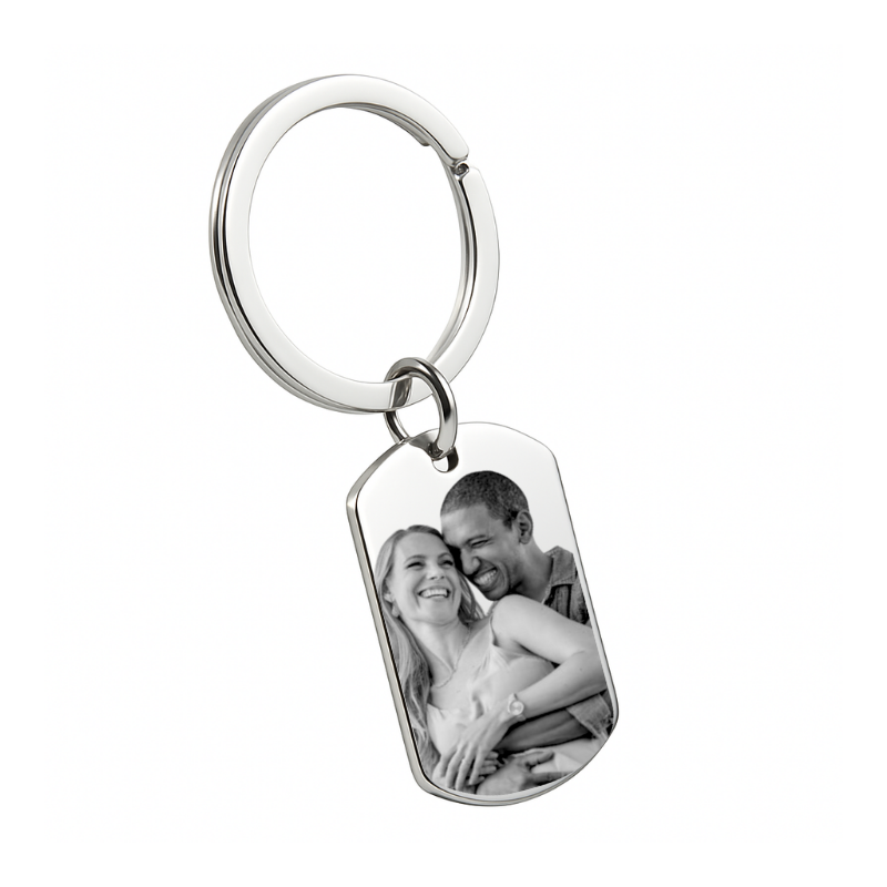 Personalised Dog Tag Keyring – Front Image & Back Inscription