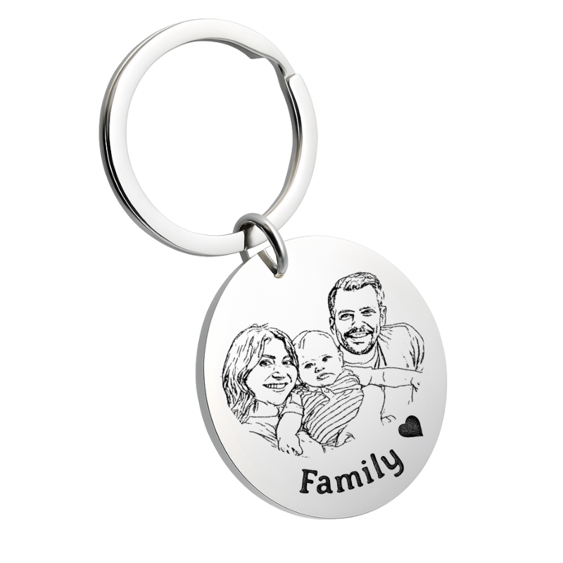 Picture-to-drawing Large Round Keyring – Personalised with Photo & Engraving