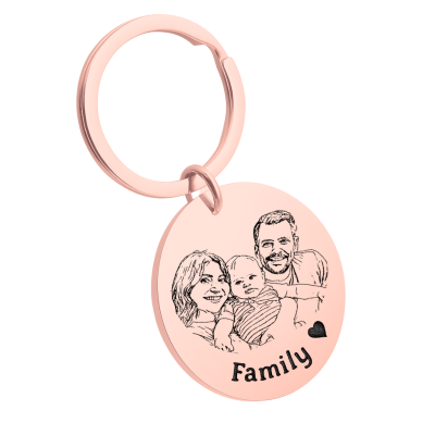 Picture-to-drawing Large Round Keyring –...